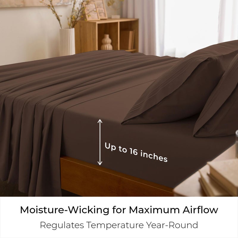 Mellanni Queen Sheets Set - 4 PC Iconic Collection Bedding - Hotel Luxury, Extra Soft, Cooling Bed Sheets - Wrinkle, Fade, Stain Resistant (Queen, Brown) - Image 4